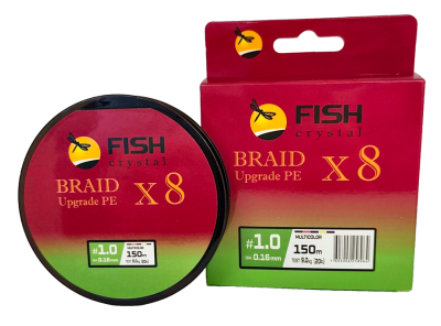 Плетёный шнур из 8-ми нитей, FISH CRYSTAL  5-ти цветный, 0.16мм, 150м, 9 кг