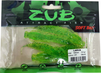 Приманка ZUB-LARVA 100мм(4")-4шт, (цвет 351) шартрез с блестками Приманка ZUB-LARVA 100мм(4")-4шт, (цвет 351) шартрез с блестками