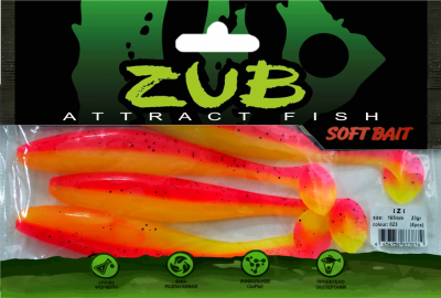 Приманка ZUB-IZI 165мм(6,5")-4шт, (цвет 023) розовый верх - желтый низ