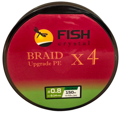 Плетёный шнур из 4-х нитей, FISH CRYSTAL зелёный, 0.14мм, 150м, 6,3кг
