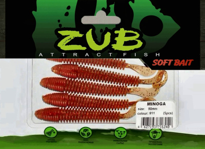 Приманка ZUB-MINOGA  90мм(3,5")-5шт, (цвет 911) машинное масло с блестками