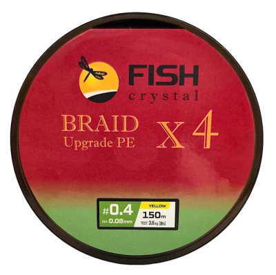 Плетёный шнур из 4-х нитей, FISH CRYSTAL жёлтый, 0.08мм, 150м, 3,6кг Плетёный шнур из 4-х нитей, FISH CRYSTAL жёлтый, 0.08мм, 150м, 3,6кг