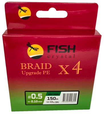 Плетёный шнур из 4-х нитей, FISH CRYSTAL зелёный, 0.10мм, 150м, 4,5кг Плетёный шнур из 4-х нитей, FISH CRYSTAL зелёный, 0.10мм, 150м, 4,5кг