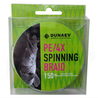 Шнур DUNAEV SPINNING BRAID PE X4 150м 0,34мм ярко зеленый Шнур DUNAEV SPINNING BRAID PE X4 150м 0,34мм ярко зеленый