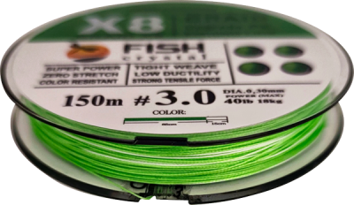 Плетёный шнур из 8-х нитей, FISH CRYSTAL NEON GREEN, # 3.0. Ø 0.30мм, 150м, 18.0кг