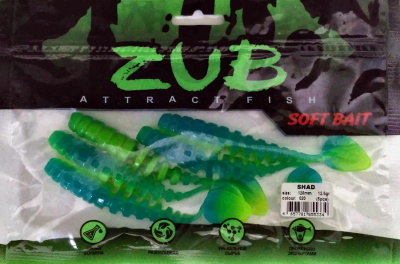 Приманка ZUB-SHAD 120мм(4,7")-5шт, (цвет 020) синий верх - желтый низ