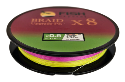 Плетёный шнур из 8-ми нитей, FISH CRYSTAL 5-ти цветный, 0.14мм, 150м, 8 кг