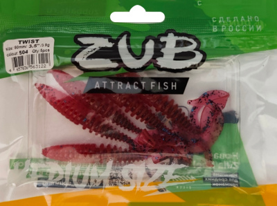 Приманка ZUB-TWIST  90мм(3,5")-5шт, (цвет 504) красный с блестками