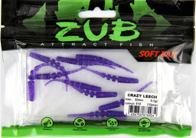 Приманка ZUB-CRAZY LEECH 50мм(2")-10шт, (цвет 610) фиолетовый с блестками Приманка ZUB-CRAZY LEECH 50мм(2")-10шт, (цвет 610) фиолетовый с блестками