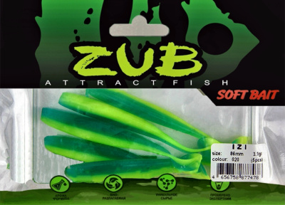 Приманка ZUB-IZI  86мм(3,4")-5шт, (цвет 020) синий верх - желтый низ Приманка ZUB-IZI  86мм(3,4")-5шт, (цвет 020) синий верх - желтый низ