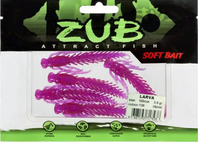 Приманка ZUB-LARVA 100мм(4")-4шт, (цвет 130) маджента с блестками Приманка ZUB-LARVA 100мм(4")-4шт, (цвет 130) маджента с блестками