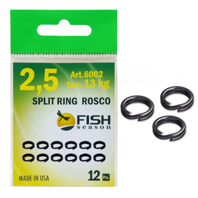 Кольцо заводное ROSCO,  №00. 3,23 мм/4,32 мм, BLACK, тест 4 кг. (уп. 16 шт) Кольцо заводное ROSCO,  №00. 3,23 мм/4,32 мм, BLACK, тест 4 кг. (уп. 16 шт)