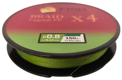 Плетёный шнур из 4-х нитей, FISH CRYSTAL зелёный, 0.14мм, 150м, 6,3кг