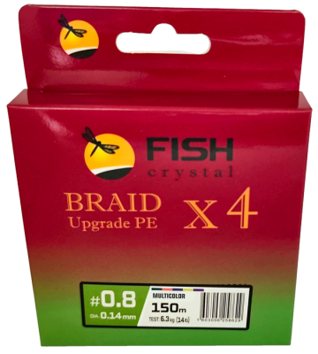 Плетёный шнур из 4-х нитей FISH CRYSTAL , 5-ти цветный, 0.14мм, 150м, 6.3 кг