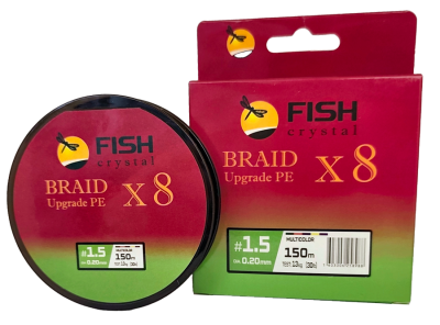 Плетёный шнур из 8-ми нитей, FISH CRYSTAL 5-ти цветный, 0.20 мм, 150м, 13 кг