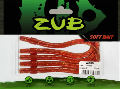 Приманка ZUB-WORM 100мм(4")-5шт, (цвет 911) машинное масло с блестками Приманка ZUB-WORM 100мм(4")-5шт, (цвет 911) машинное масло с блестками