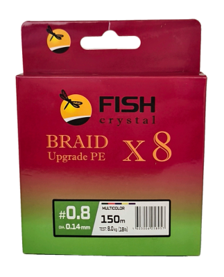Плетёный шнур из 8-ми нитей, FISH CRYSTAL 5-ти цветный, 0.14мм, 150м, 8 кг