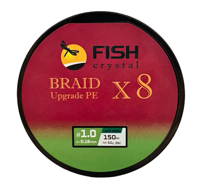 Плетёный шнур из 8-ми нитей, FISH CRYSTAL зелёный, 0.16мм, 150м, 9 кг