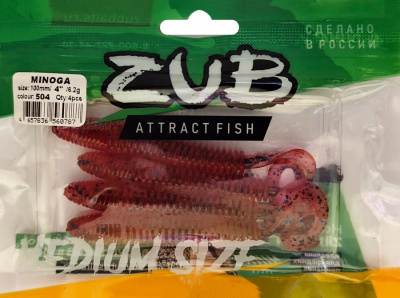 Приманка ZUB-MINOGA 100мм(4")-4шт, (цвет 504) красный с блестками