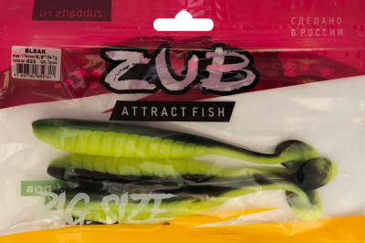 Приманка ZUB-BLEAK 175мм(6.9")-3шт, (цвет 033) черный верх-желтый низ