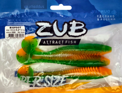 Приманка ZUB-BIGFOOT 133мм(5,2")-3шт, (цвет 022) зеленый верх -оранжевый низ