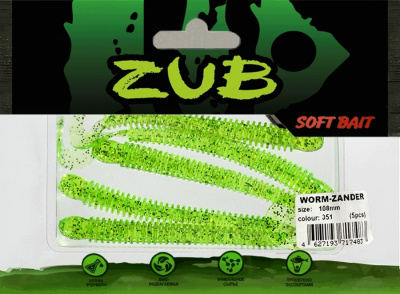 Приманка ZUB-WORM-ZANDER 108мм(4,3")-5шт, (цвет 351) шартрез с блестками Приманка ZUB-WORM-ZANDER 108мм(4,3")-5шт, (цвет 351) шартрез с блестками