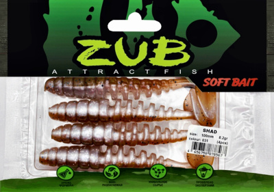 Приманка ZUB-SHAD 100мм(4")-4шт, (цвет 031) карамель верх - натурал низ Приманка ZUB-SHAD 100мм(4")-4шт, (цвет 031) карамель верх - натурал низ