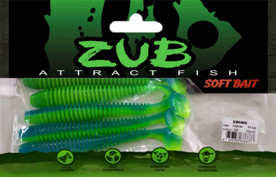 Приманка ZUB-SWING 140мм(5,5")-5шт, (цвет 020) синий верх - желтый низ