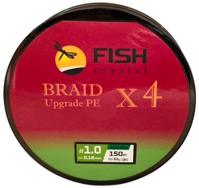 Плетёный шнур из 4-х нитей, FISH CRYSTAL зелёный, 0.16мм, 150м, 8кг