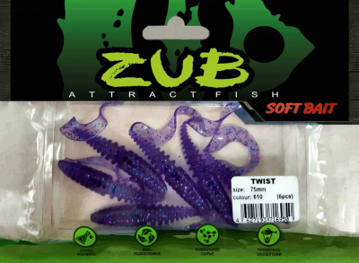 Приманка ZUB-TWIST  75мм(3")-6шт, (цвет 610) фиолетовый с блестками Приманка ZUB-TWIST  75мм(3")-6шт, (цвет 610) фиолетовый с блестками