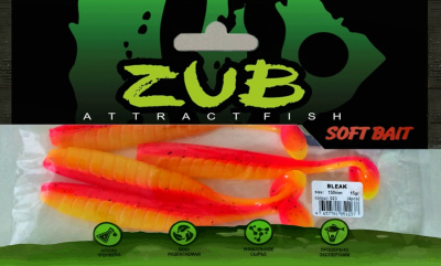 Приманка ZUB-BLEAK 150мм(5,9")-4шт, (цвет 023) розовый верх - желтый низ (в)