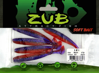 Приманка ZUB-IZI  86мм(3,4")-5шт, (цвет 021) фиолетовый верх - красный низ Приманка ZUB-IZI  86мм(3,4")-5шт, (цвет 021) фиолетовый верх - красный низ