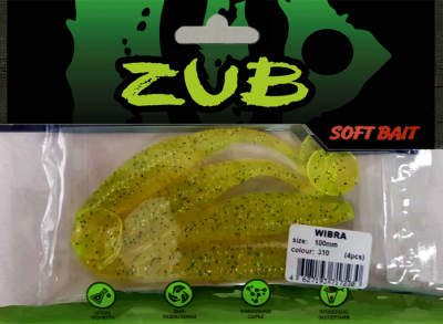 Приманка ZUB-WIBRA 100мм(4")-4шт, (цвет 310) желтый с блестками Приманка ZUB-WIBRA 100мм(4")-4шт, (цвет 310) желтый с блестками