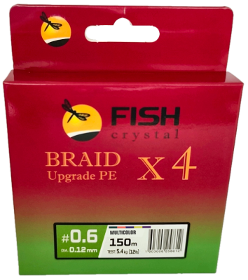 Плетёный шнур из 4-х нитей FISH CRYSTAL , 5-ти цветный, 0.12мм, 150м, 5.4 кг