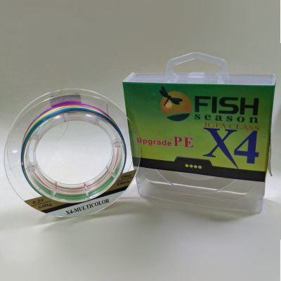 Плетёный шнур из 4-х нитей, 5-ти цветный, 0.08мм, 150м, 6кг