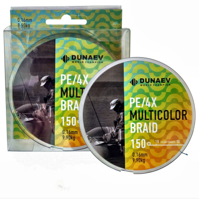 Шнур DUNAEV MULTICOLOR BRAID PE X4 150м 0,22мм