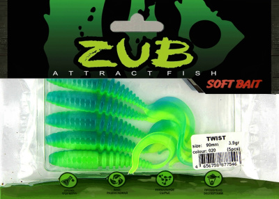 Приманка ZUB-TWIST  90мм(3,5")-5шт, (цвет 020) синий верх-желтый низ Приманка ZUB-TWIST  90мм(3,5")-5шт, (цвет 020) синий верх-желтый низ