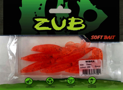 Приманка ZUB-WIBRA  75мм(3")-6шт, (цвет 250) морковный с блестками Приманка ZUB-WIBRA  75мм(3")-6шт, (цвет 250) морковный с блестками