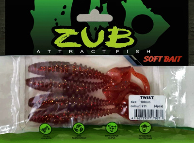 Приманка ZUB-TWIST 100мм(4")-4шт, (цвет 911) машинное масло с блестками