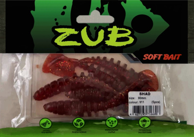 Приманка ZUB-SHAD  90мм(3,5")-5шт, (цвет 911) машинное масло с блестками