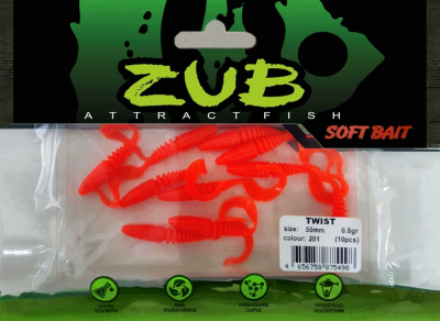 Приманка ZUB-TWIST  50мм(2")-10шт, (цвет 201) оранжевый Приманка ZUB-TWIST  50мм(2")-10шт, (цвет 201) оранжевый