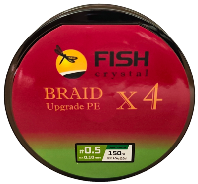 Плетёный шнур из 4-х нитей, FISH CRYSTAL зелёный, 0.10мм, 150м, 4,5кг Плетёный шнур из 4-х нитей, FISH CRYSTAL зелёный, 0.10мм, 150м, 4,5кг