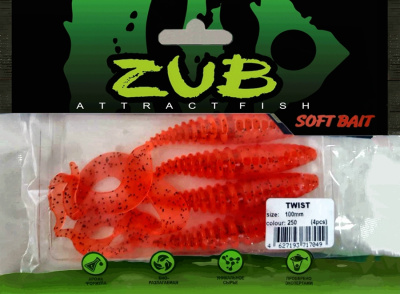 Приманка ZUB-TWIST 100мм(4")-4шт, (цвет 250) морковный с блестками Приманка ZUB-TWIST 100мм(4")-4шт, (цвет 250) морковный с блестками