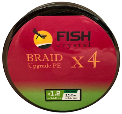 Плетёный шнур из 4-х нитей, FISH CRYSTAL зелёный, 0.18мм, 150м, 9кг