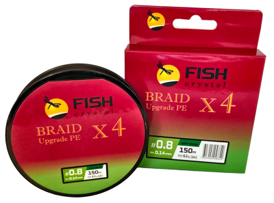 Плетёный шнур из 4-х нитей, FISH CRYSTAL зелёный, 0.14мм, 150м, 6,3кг