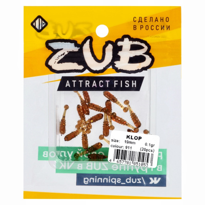 Приманка ZUB-KLOP 19мм(0,7")-20шт, (цвет 911) машинное масло с блестками