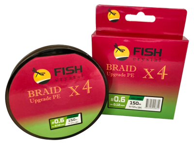 Плетёный шнур из 4-х нитей, FISH CRYSTAL зелёный, 0.12мм, 150м, 5,4кг Плетёный шнур из 4-х нитей, FISH CRYSTAL зелёный, 0.12мм, 150м, 5,4кг