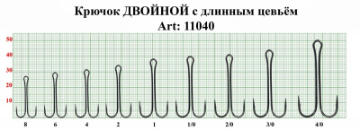 Крючок ДВОЙНОЙ с длинным цевьем, №4/0, покрытие BN (уп. 4 шт.) Крючок ДВОЙНОЙ с длинным цевьем, №4/0, покрытие BN (уп. 4 шт.)