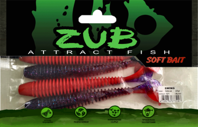 Приманка ZUB-SWING 160мм(6,3")-4шт, (цвет 021) фиолетовый верх -красный низ Приманка ZUB-SWING 160мм(6,3")-4шт, (цвет 021) фиолетовый верх -красный низ