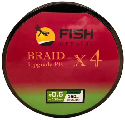 Плетёный шнур из 4-х нитей, FISH CRYSTAL зелёный, 0.12мм, 150м, 5,4кг Плетёный шнур из 4-х нитей, FISH CRYSTAL зелёный, 0.12мм, 150м, 5,4кг